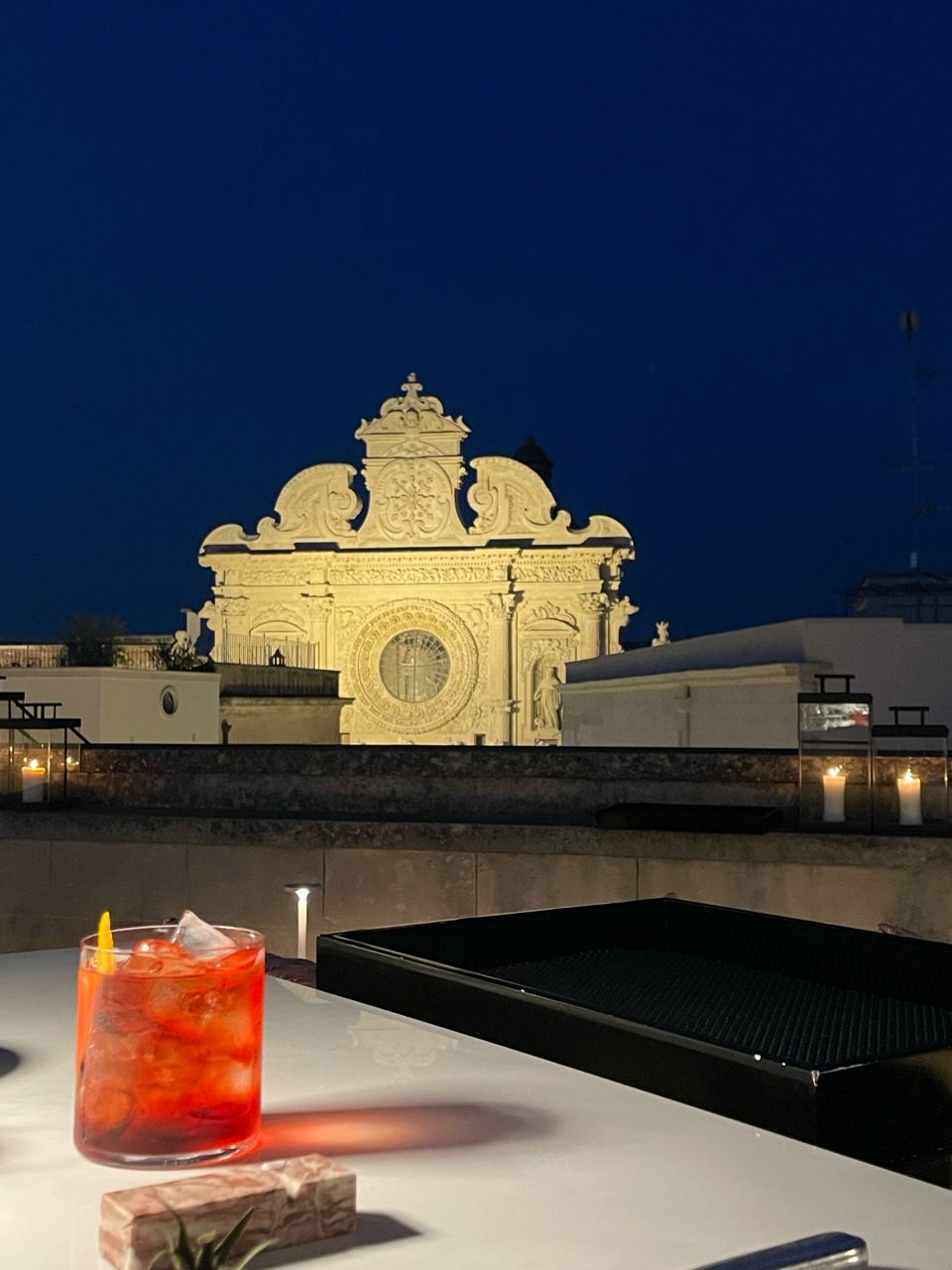 negroni cocktail on the table in the open-air restaurant